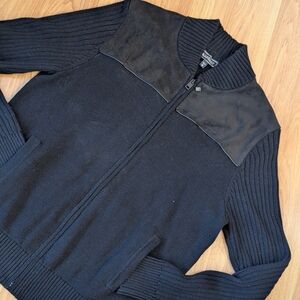 Express Black Zip-Up Sweater with Suede Details